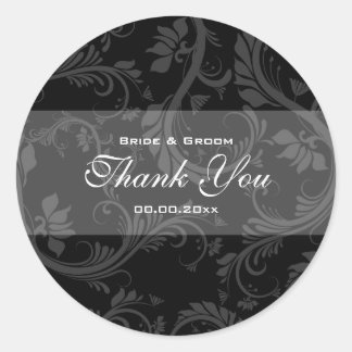 Pegatina Redonda Boda blanco negro "gracias"