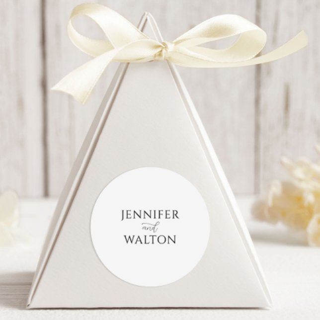 Pegatina Redonda Boda blanco simple y elegante (Subido por el creador)