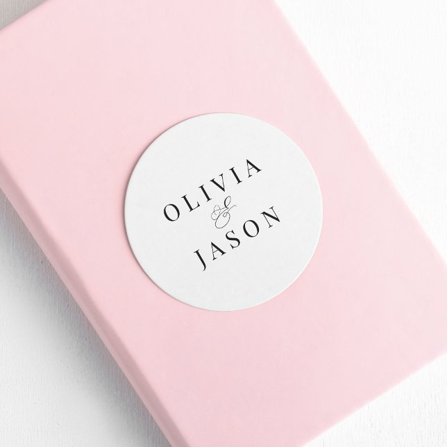 Pegatina Redonda Boda blanco y elegante clásico (Subido por el creador)