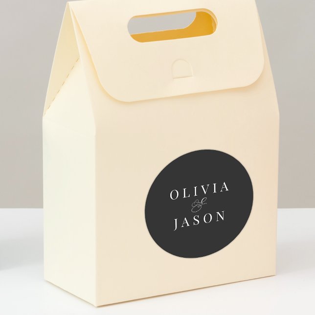 Pegatina Redonda Boda blanco y negro clásico elegante (Subido por el creador)