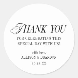 Pegatina Redonda Boda blanco y negro clásico gracias