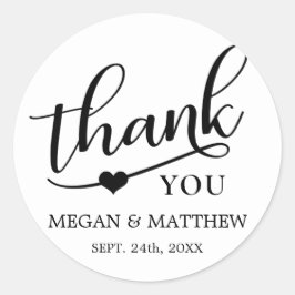 Pegatina Redonda Boda blanco y negro de clase moderna Gracias