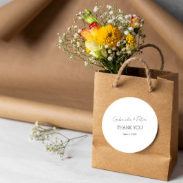 Pegatina Redonda Boda blanco y negro Minimalista simple gracias