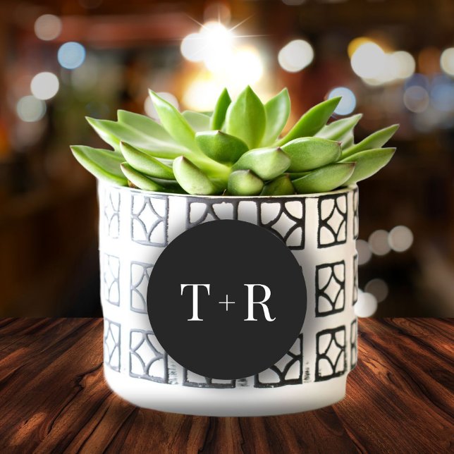 Pegatina Redonda Boda blanco y negro monogramado simple (Subido por el creador)