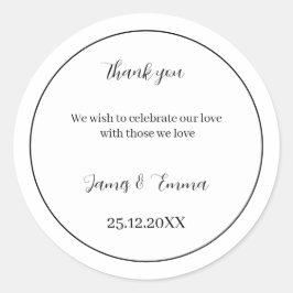 Pegatina Redonda Boda Blanco Y Negro Sencillo