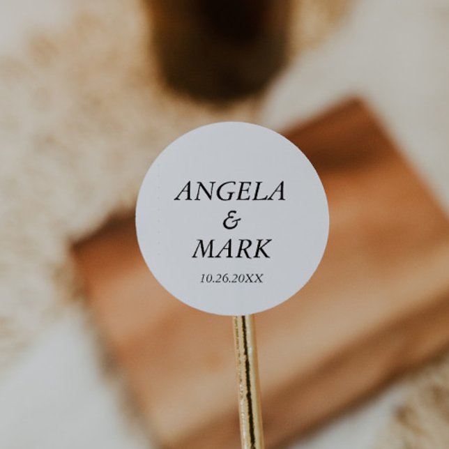 Pegatina Redonda Boda blanco y negro simple minimalista (Subido por el creador)