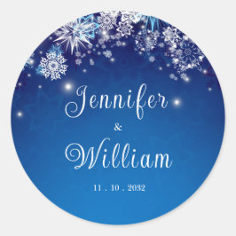 Pegatina Redonda Boda Blue Sparkling Winter Wonderland