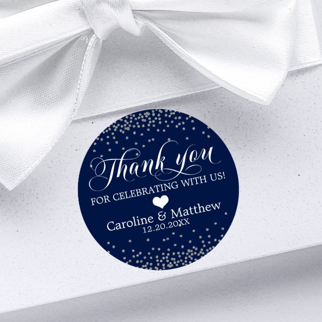 Pegatina Redonda Boda Blue Sprinkle Sparkle Silver GRACIAS (Subido por el creador)