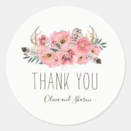 Pegatina Redonda Boda bohemia acuarela Gracias Pegatinas