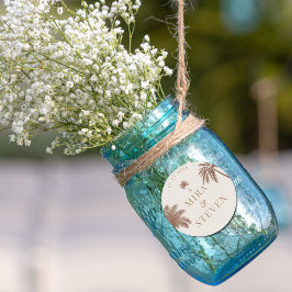 Pegatina Redonda boda bohemio de palmera