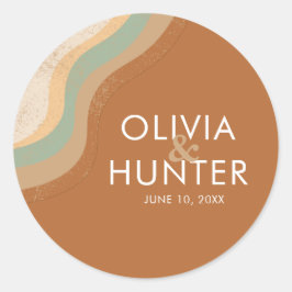 Pegatina Redonda Boda bohemio moderno de Terracotta