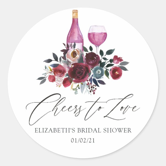 Pegatina Redonda Boda boho burgundy y degustación de vinos azules D (Anverso)