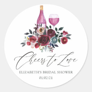Pegatina Redonda Boda boho burgundy y degustación de vinos navales 