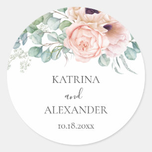 Pegatina Redonda Boda Boho Chic Katrina Floral Rosa