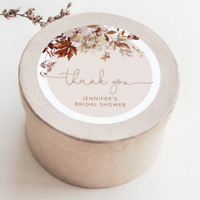 Pegatina Redonda Boda boho de otoño con hojas (Subido por el creador)