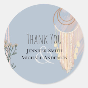 Pegatina Redonda BODA BOHO Dusty Blue Peach Dream Catcher