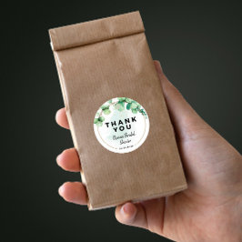 Pegatina Redonda Boda boho elegante moderna con verde eucalipto