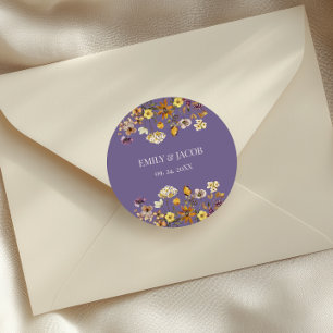 Pegatina Redonda Boda Boho Flor Silvestre Lavanda 