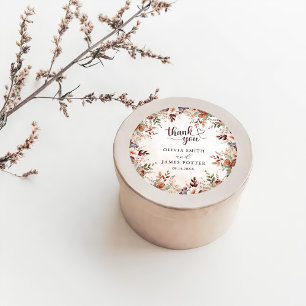 Pegatina Redonda Boda Boho Floral Elegante