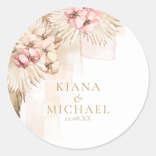 Pegatina Redonda Boda Boho Oasis Floral ID959 (Anverso)