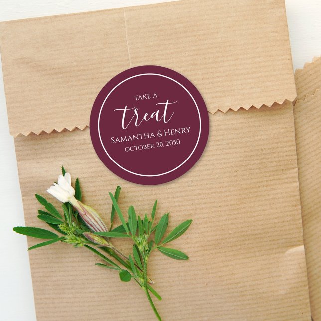 Pegatina Redonda Boda Borgoña Letra Simple Caligrafía Dulce Regalo (Subido por el creador)