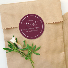 Pegatina Redonda Boda Borgoña Simple Letra Caligráfica de Regalo