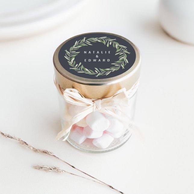 Pegatina Redonda Boda botánico de guirnalda acuática moderna (Subido por el creador)