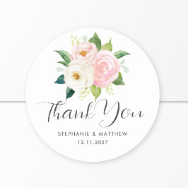 Pegatina Redonda Boda botánico de Rubor Rosa Rosa