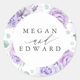 Pegatina Redonda Boda Botánico Dusty Purple y Mauve Floral