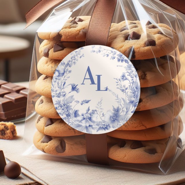 Pegatina Redonda Boda Botánico Floral Blue Chinoiserie (Subido por el creador)