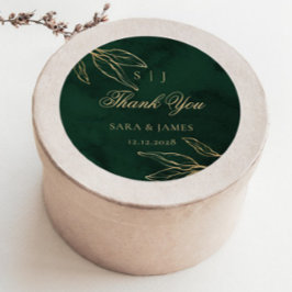 Pegatina Redonda Boda botánico Green Gold Emerald