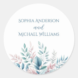 Pegatina Redonda Boda Botánico Pastel - Pegatinas para bodas