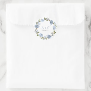Pegatina Redonda Boda Bridal Shower Dusty Blue Gray Watercolor