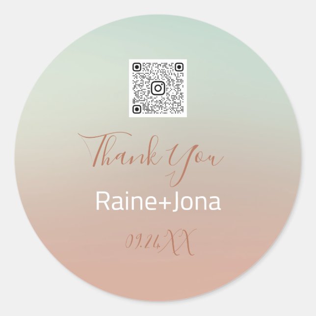 Pegatina Redonda Boda Bridal Shower Favor Ombre Azul Rosa (Anverso)