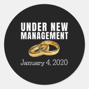 Pegatina Redonda Boda Bride Groom Anillos Bajo Nueva Gestión Jan