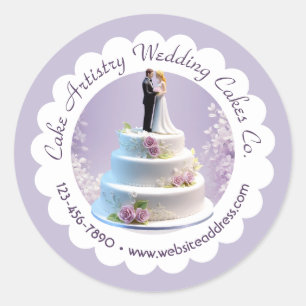 Pegatina Redonda Boda Bride y Groom Cake Bakery Business