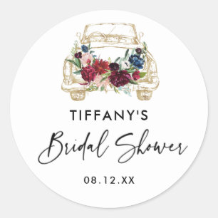 Pegatina Redonda Boda Burgundy Floral Drive By