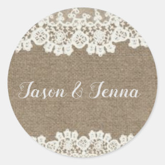 Pegatina Redonda boda burlap