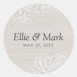 Pegatina Redonda Boda Burlap y Lace