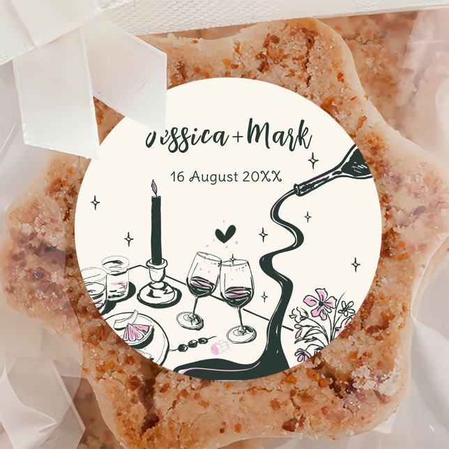 Pegatina Redonda Boda Caprichosa Dibujada a Mano (Subido por el creador)