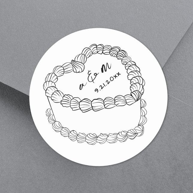 Pegatina Redonda Boda caprichoso del pastel de cosecha de venado di (Hand Drawn Vintage Cake Whimsical Wedding Classic Round Sticker)
