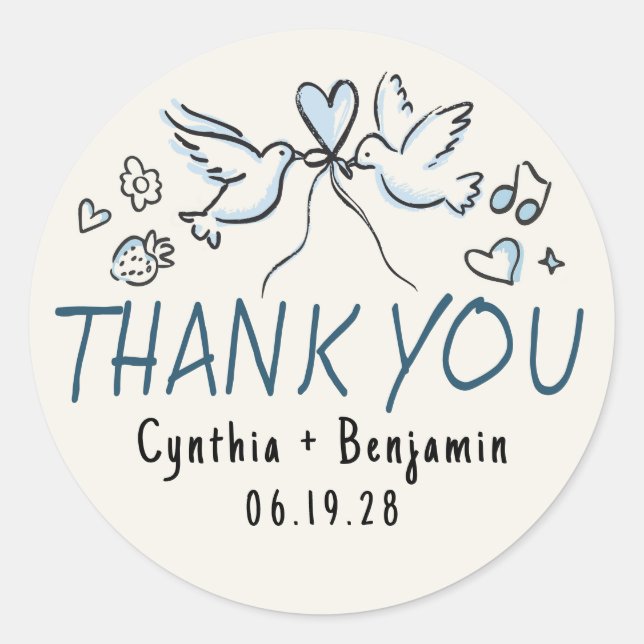 Pegatina Redonda Boda caprichoso y caprichoso gracias (Anverso)