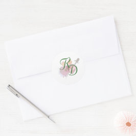 Pegatina Redonda Boda católica de dos corazones elegantes 