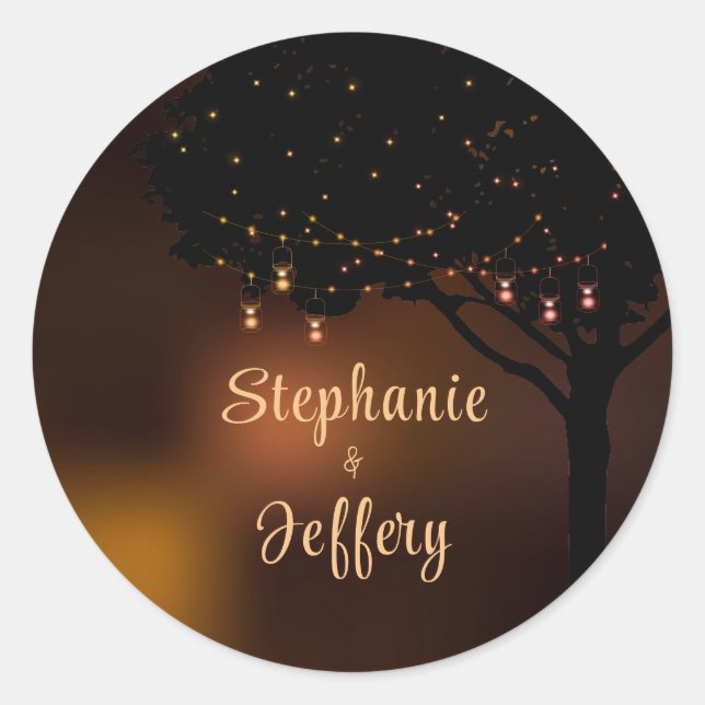 Pegatina Redonda Boda Celestial Autumn Night String Light (Anverso)