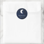 Pegatina Redonda Boda Celestial Blue Sky Moon Stars Gracias<br><div class="desc">Boda Celestial Watercolor Blue Sky Moon Stars Gracias Pegatina. Cielo nocturno azul acuarela con estrellas y luna.</div>