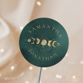 Pegatina Redonda Boda Celestial de Emerald Green y Faux Gold Tarot