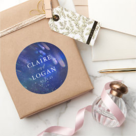 Pegatina Redonda Boda Celestial Galaxia Estrellas Fugaces