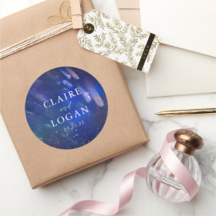 Pegatina Redonda Boda Celestial Galaxia Estrellas Fugaces