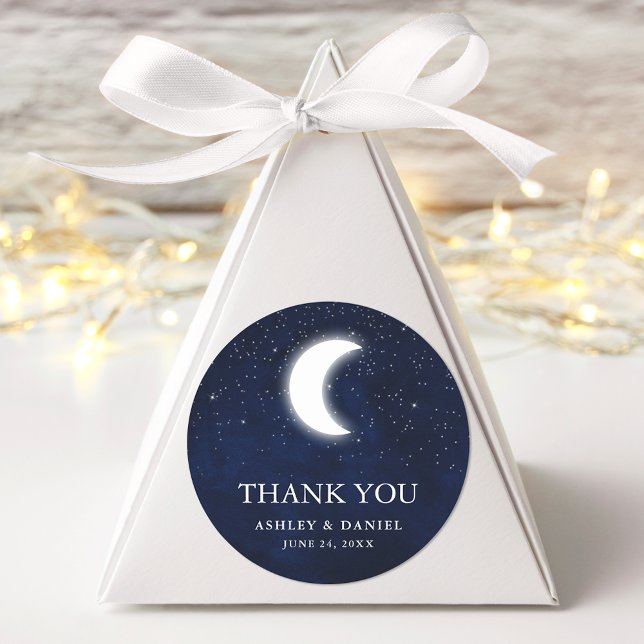 Pegatina Redonda Boda celestial Gracias Estrellas Blue Sky Moon (Customize to change text size or text style.)