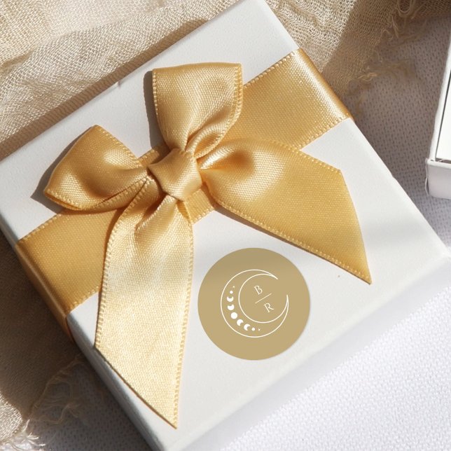 Pegatina Redonda Boda celestial monograma dorado (Subido por el creador)